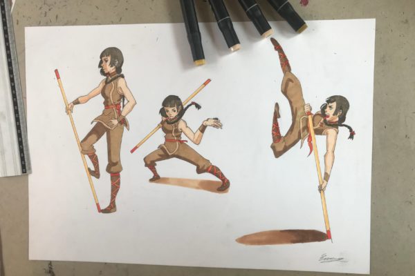 personnage dans une posture de kung fu