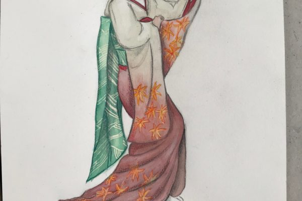 Geisha dessin aquarelle crayon de couleurs